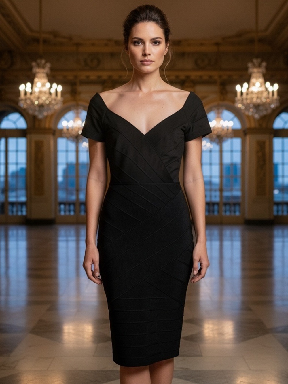 NWT Tadashi Shoji Black Cocktail Dress Funeral Chic V-Neck Sz Large